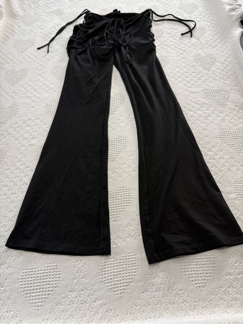 I. AM. GIA. Black Ruched Cutout Black Flare Pants (S)